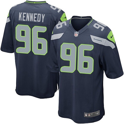 Men's Game Cortez Kennedy Nike Jersey Navy Blue Home - #96 NFL Seattle Seahawks